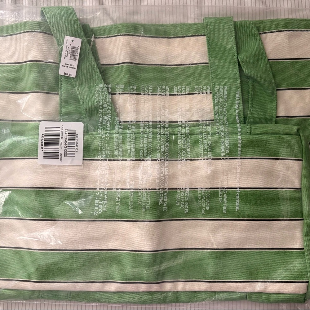 GAP Striped Canvas Tote Bag in Green and Cream